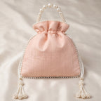 Women's Peach Embroidered Potli Bag with Pearl Handle-3