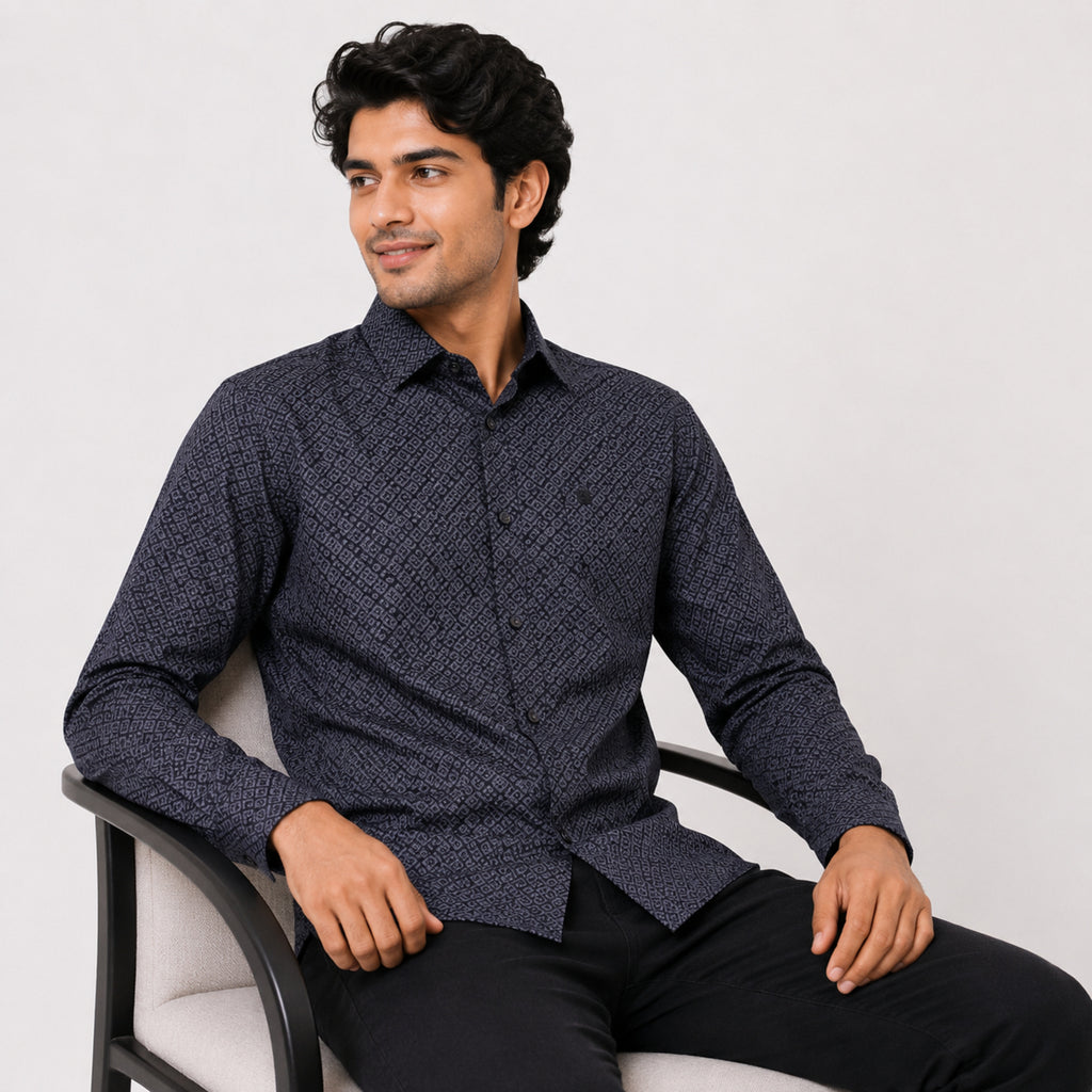 Men's Black Micro Print Formal Shirt-3