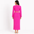 Women's Hot Pink Long Sleeve Crop Top and Maxi Skirt Co-Ord Set-4