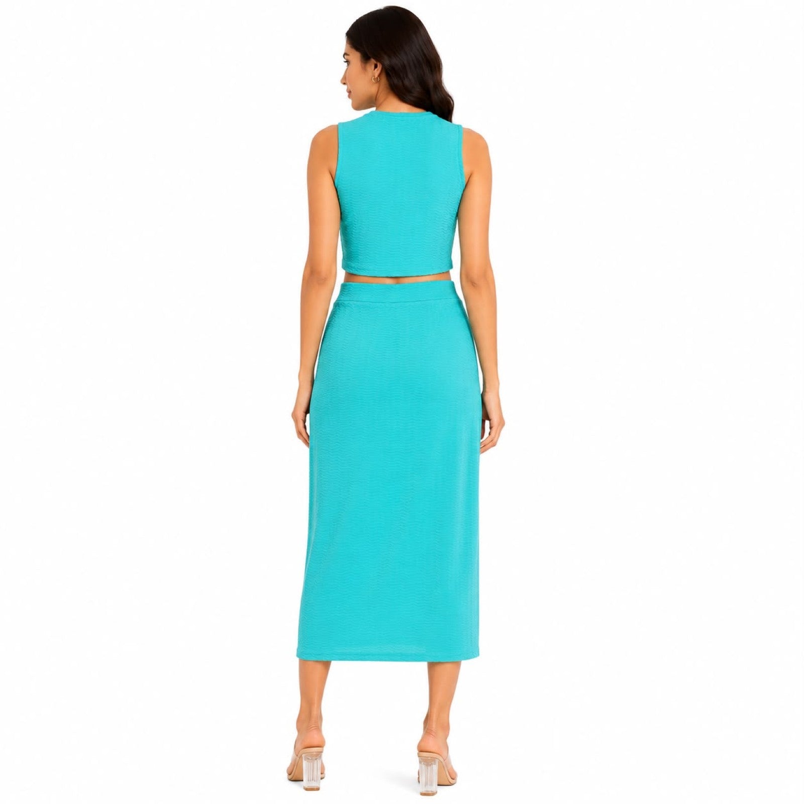 Women's Smoke Sleeveless Crop Top and Tulip Hem Midi Skirt Co-Ord Set-4