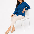 Women's Teal Ruffle Front Full Sleeve Shirt-3