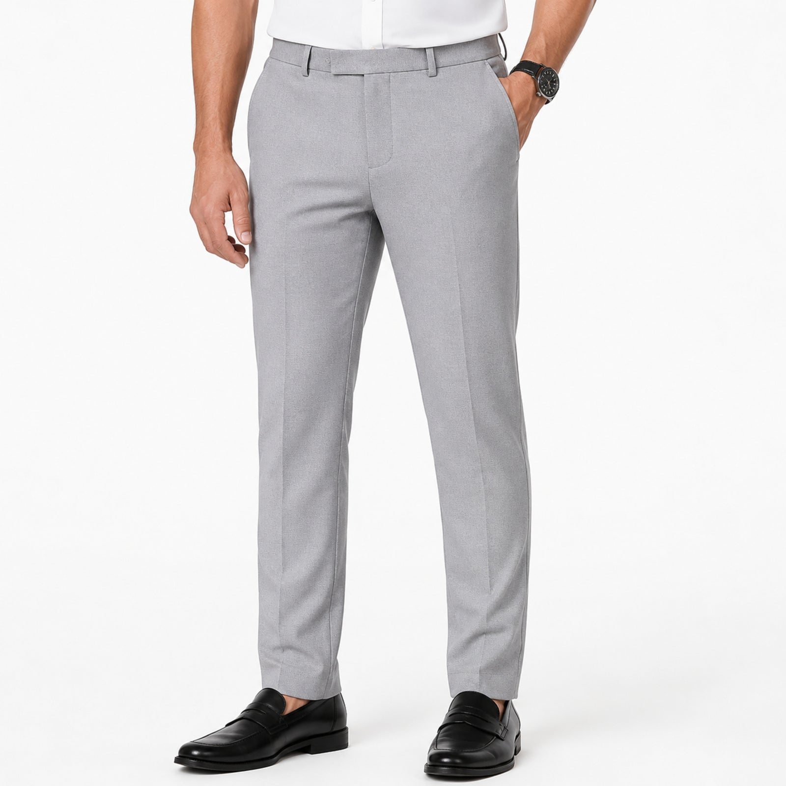 Men's Light Grey Slim Fit Formal Trousers-4