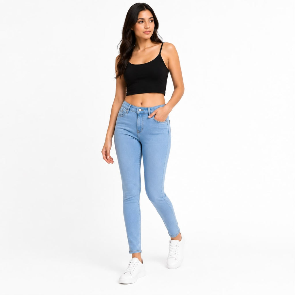 Women's Light Blue High-Rise Skinny Fit Stretch Denim Jeans-3