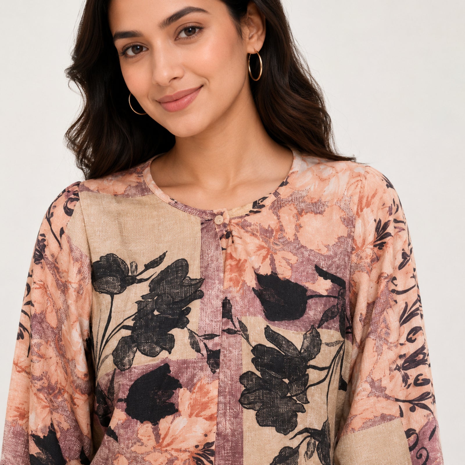 Women's Artistic Floral Collage High-Low Tunic Top-3