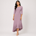 Women's Light Pink Solid Round Neck High-Low Ruffle Hem Midi Dress-2