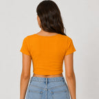 Women's Sunlit Ember Orange Ribbed Square Neck Crop Top-4