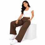 Women's Rust High-Waist Pleated Wide Leg Casual Trousers-2