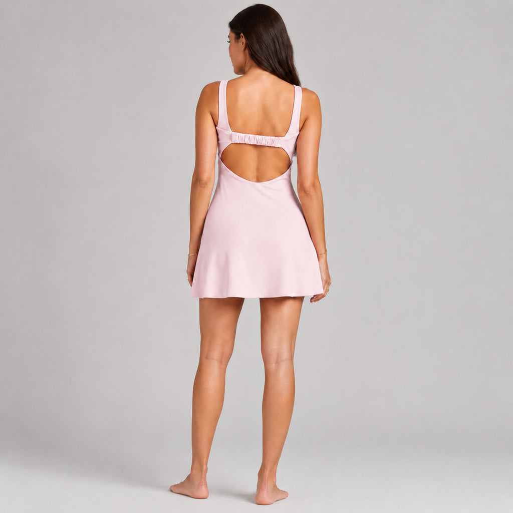 Women's Light Pink Solid Sleeveless Square Neck Mini Dress for Party and Casual Wear-4