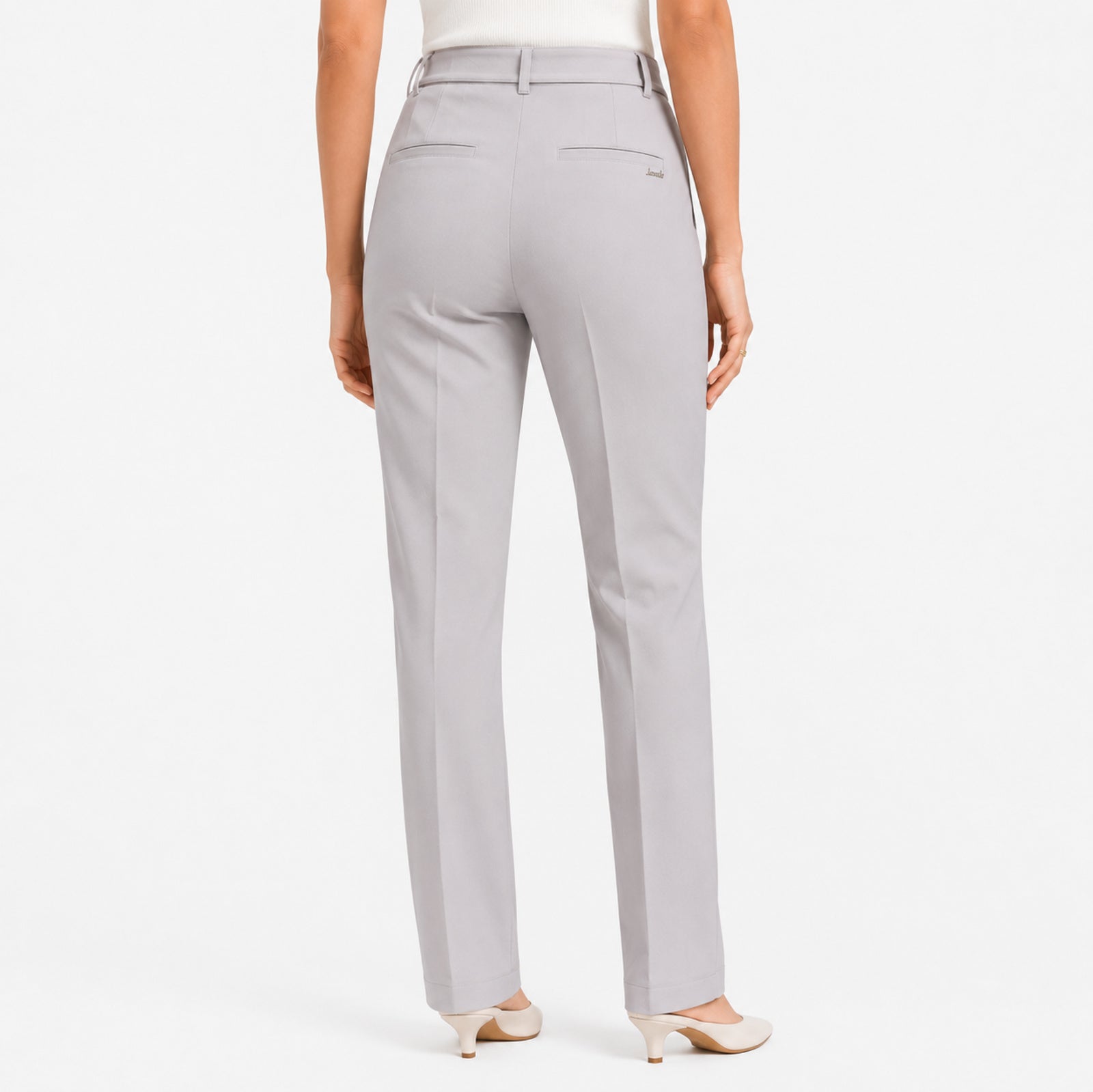 Women's Refined Light Grey Tailored Straight Fit Formal Trousers-4
