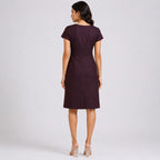 Women's Sophisticated Wine Textured Sheath Dress with Embellished Bodice-4