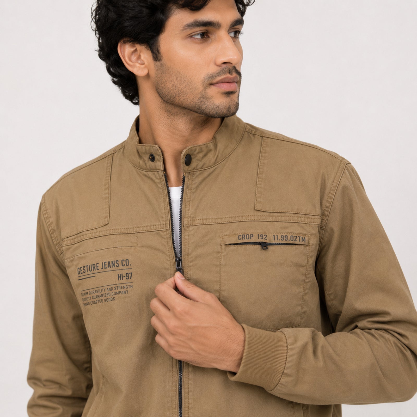Men's Khaki Utility Style Casual Jacket-3