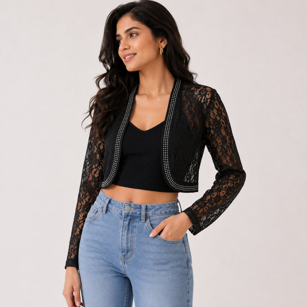 Women's Black Lace Shrug-3