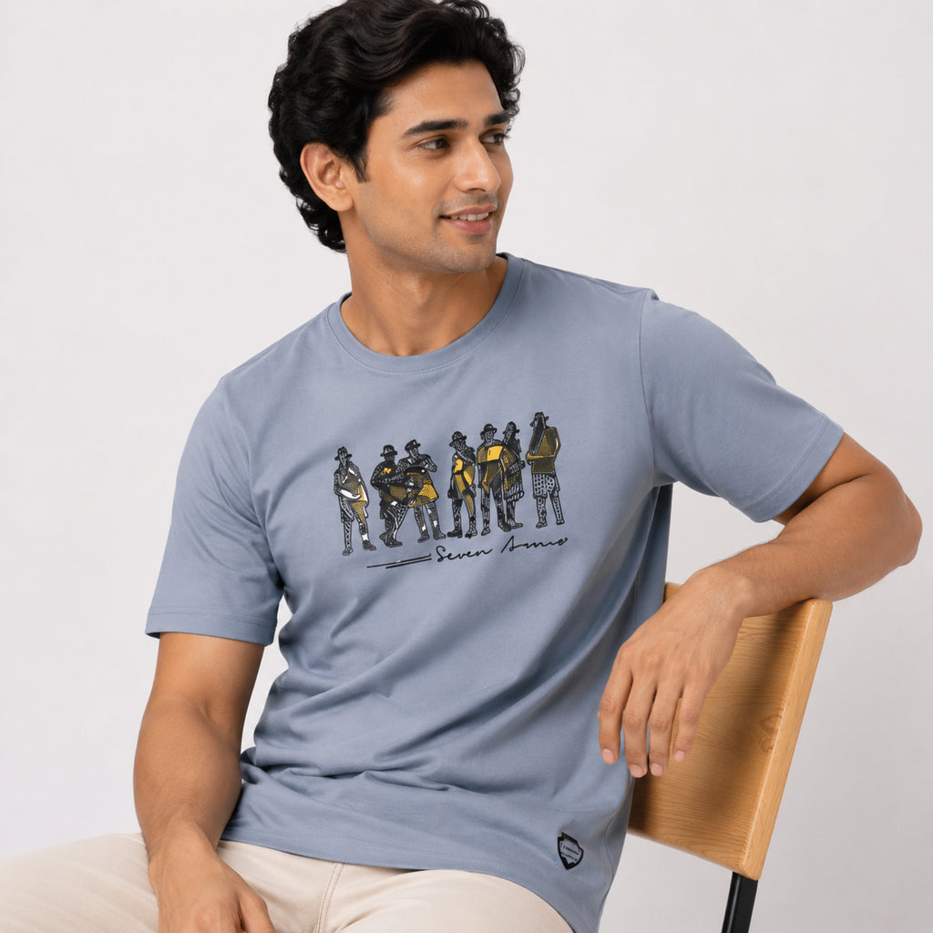 Men's Light Blue Graphic Printed Crew Neck T-Shirt-4