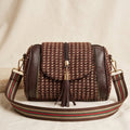 Women's Brown Textured Crossbody Sling Bag with Tassel Detail-1
