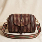 Women's Brown Textured Crossbody Sling Bag with Tassel Detail-1