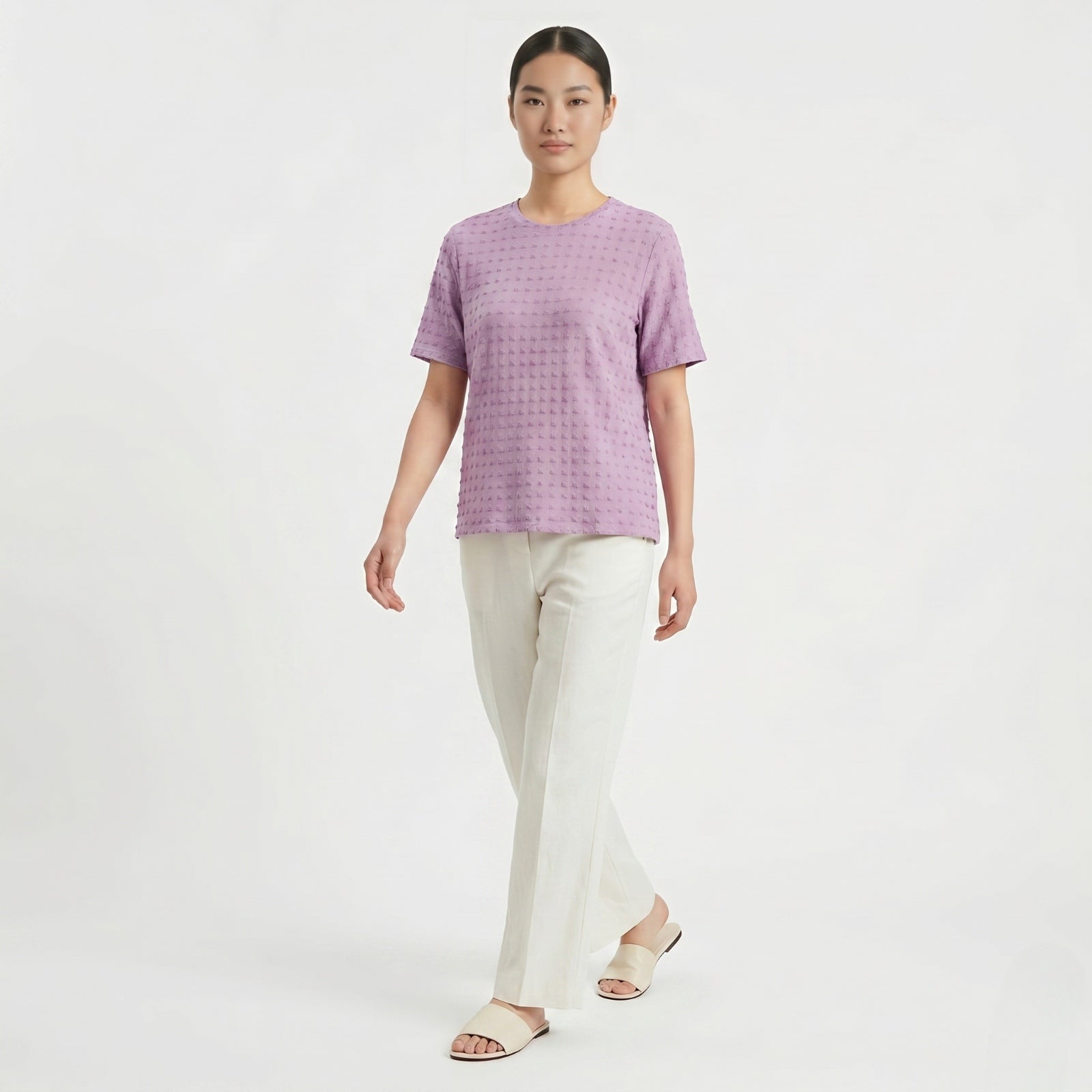 Lavender Textured Crew Neck Top-1