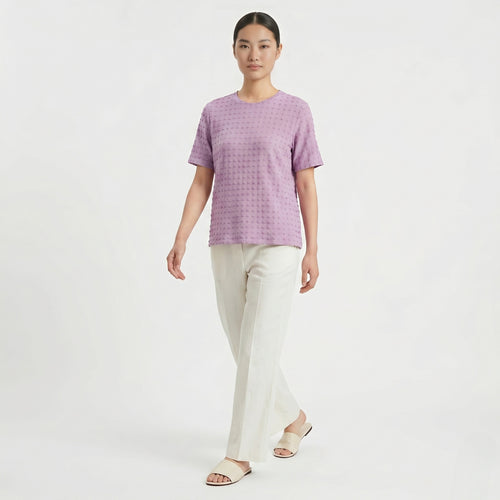 Lavender Textured Crew Neck Top-1