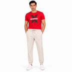 Men's Off White Elastic Waist Jogger Pants with Drawstring Detail-1