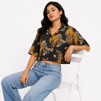 Women's Olive Green Paisley Print Collared Half Sleeve Crop Shirt-2