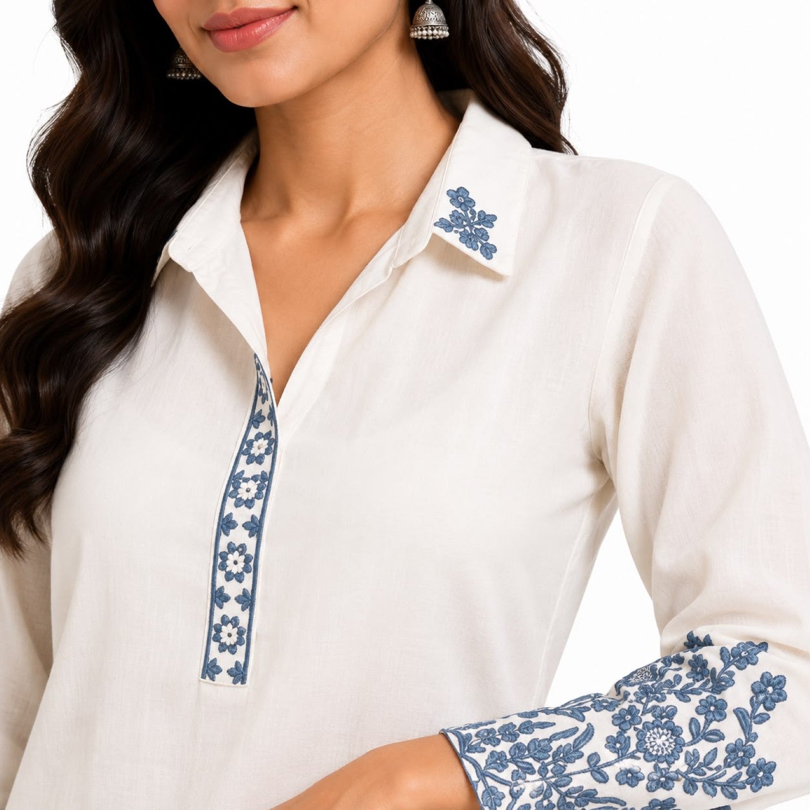 Women's Elegant Embroidered Kurta Pant Set | Premium Ethnic Wear Straight Fit Co-Ord Set for Women – Off White-2