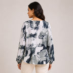 Women's Contemporary Abstract Watercolor Print Keyhole Tunic Top-4