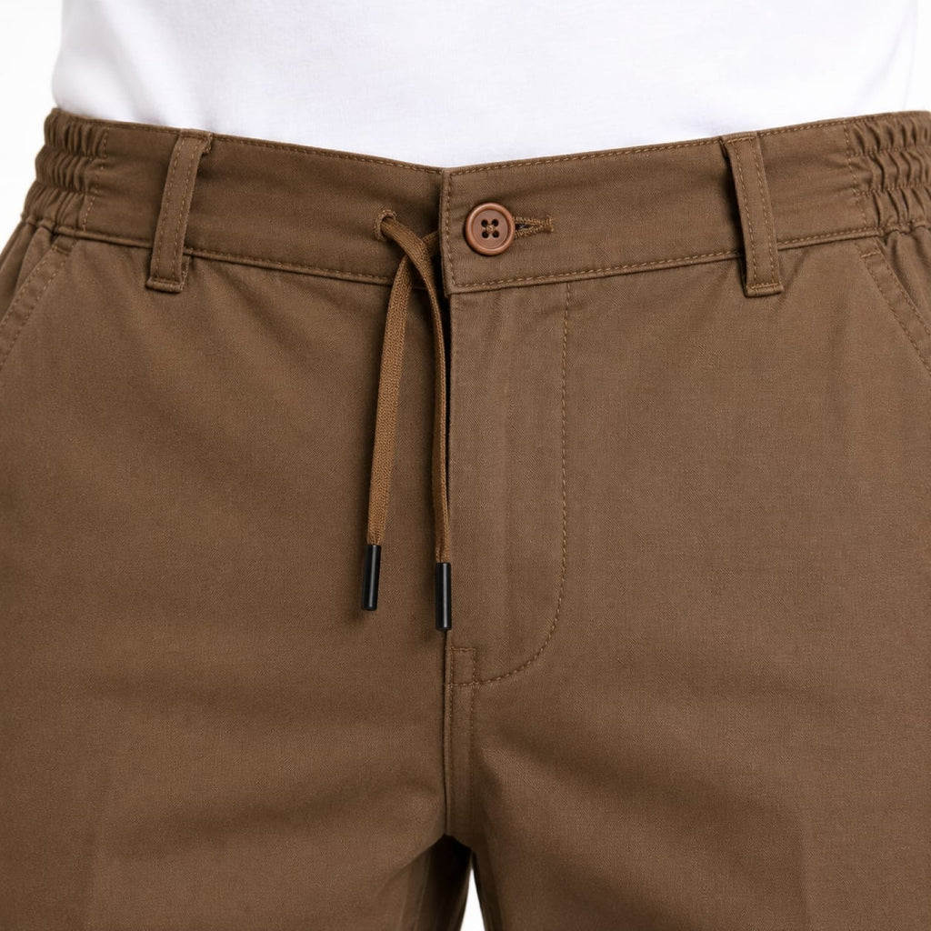Men's Brown Drawstring Waist Relaxed Fit Casual Trousers-2