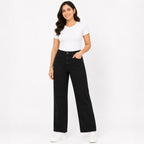 Women's Black High-Rise Wide Leg Jeans | Classic Straight Fit Denim Pants-1