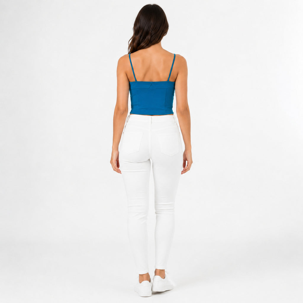 Women's Teal Sweetheart Neck Crop Cami Top | Slim Fit Spaghetti Strap Top-4