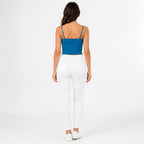 Women's Teal Sweetheart Neck Crop Cami Top | Slim Fit Spaghetti Strap Top-4