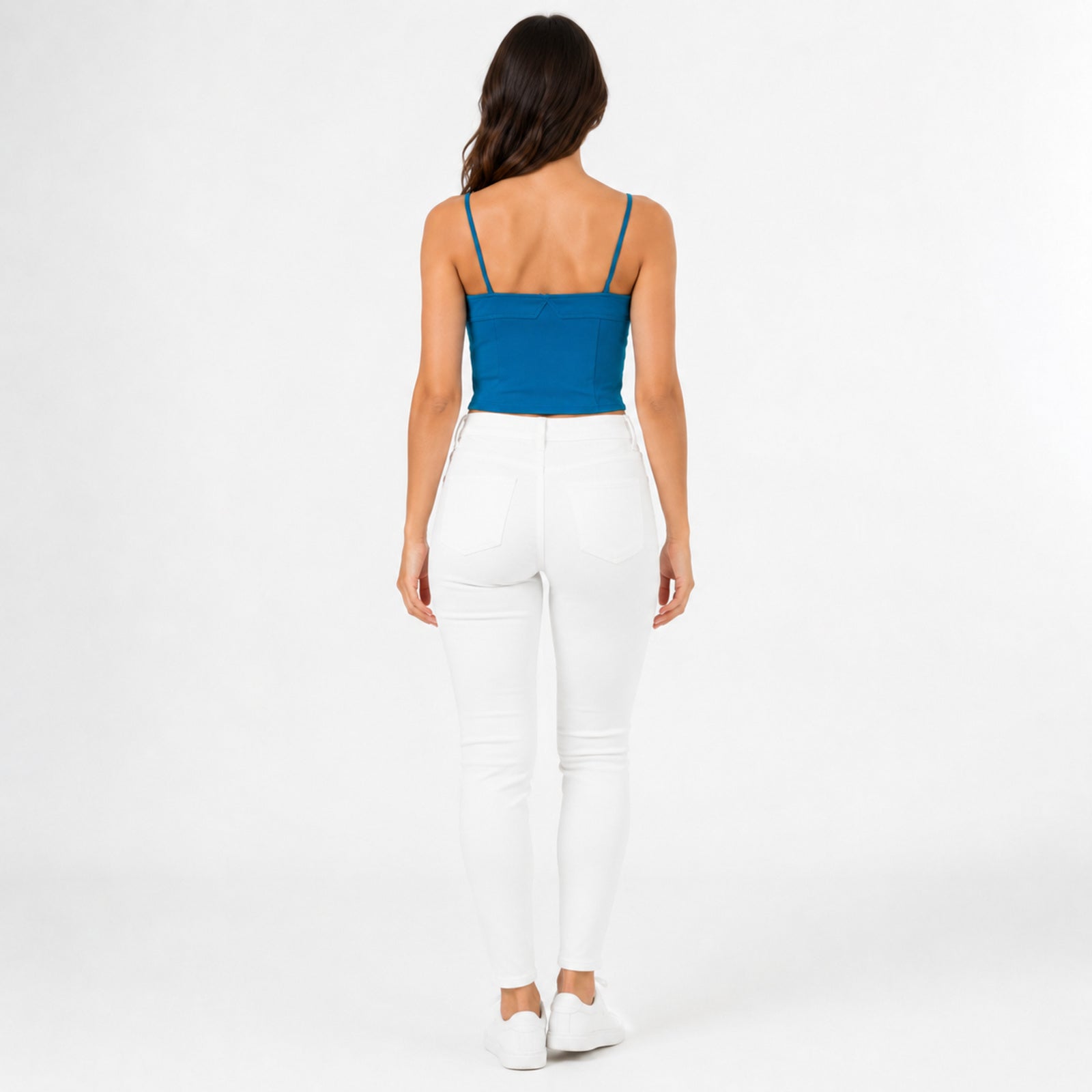 Women's Teal Sweetheart Neck Crop Cami Top | Slim Fit Spaghetti Strap Top-4