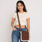 Women's Red Textured Fringe Crossbody Sling Bag with Adjustable Strap-1