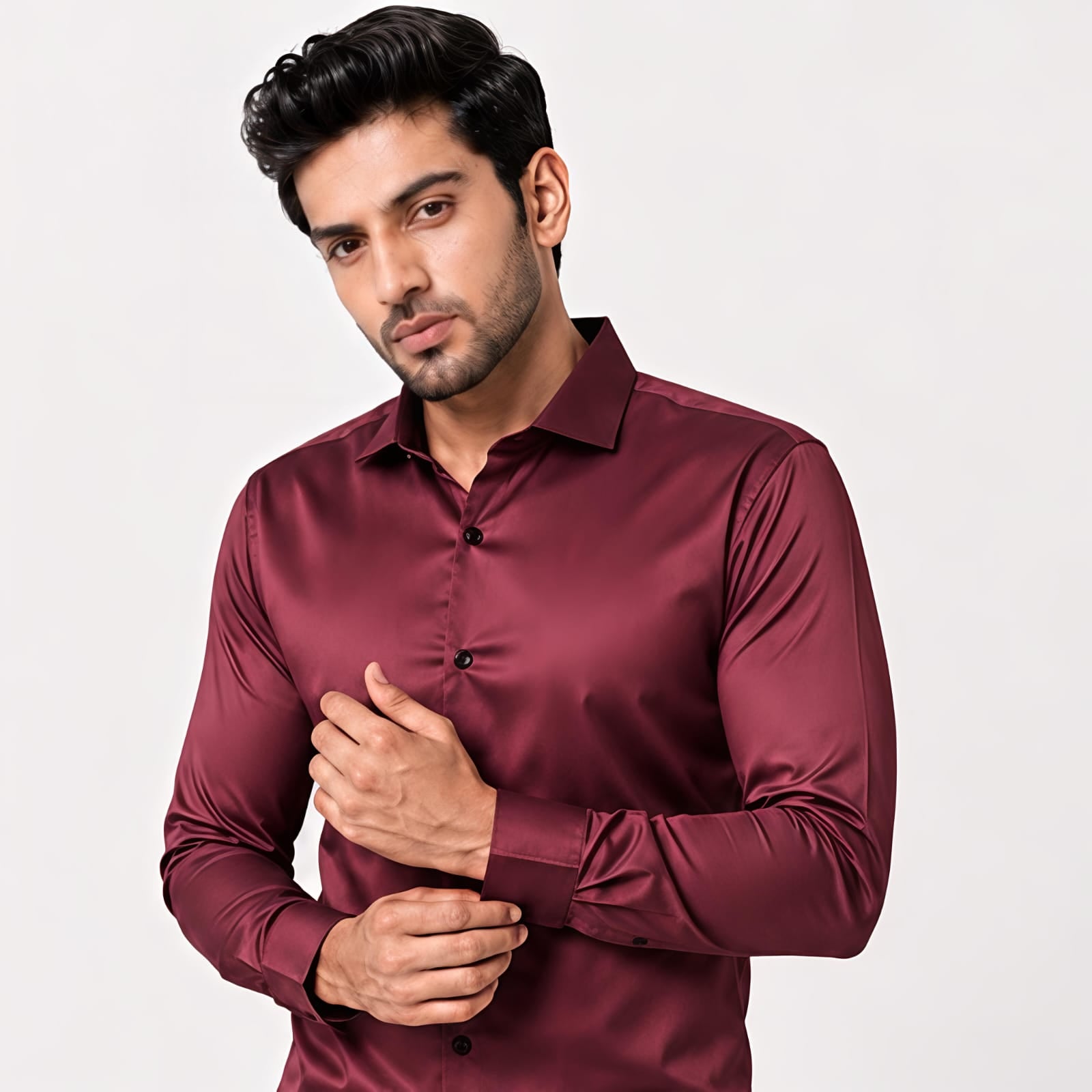 Men's Regal Maroon Satin Evening Shirt-2