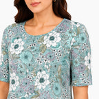 Women's Blue Floral Print Half Sleeve A-Line Dress-4