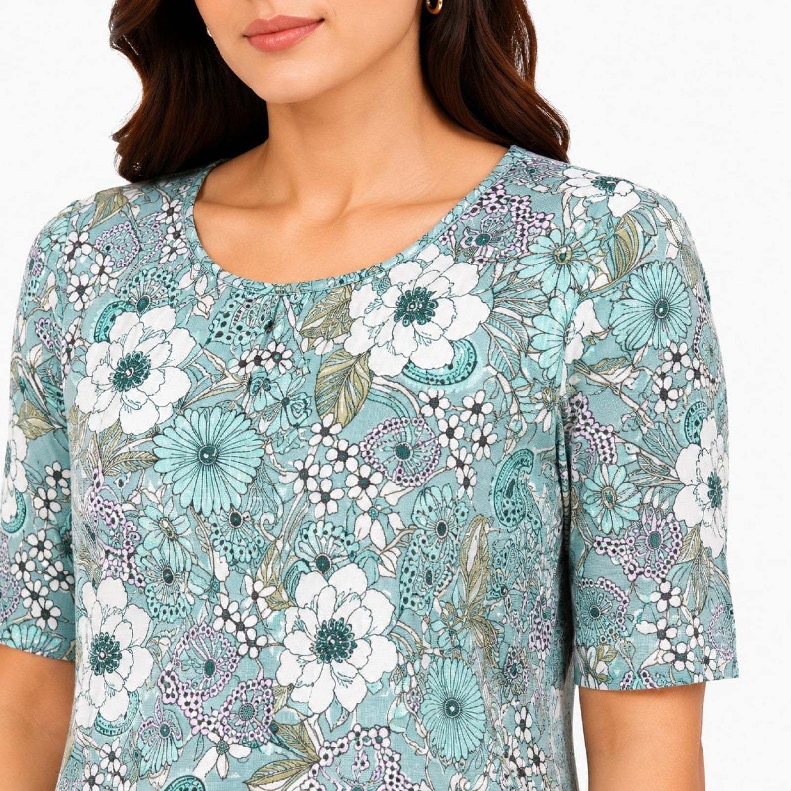Women's Blue Floral Print Half Sleeve A-Line Dress-4