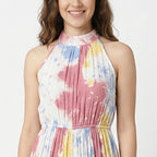 Women's Pastel Abstract Print Pleated Jumpsuit-3