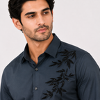 Men's Olive Green Embroidered Formal Shirt-1