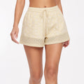 Women's Yellow Floral Lace Drawstring High-Rise Casual Shorts-1