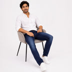 Men's Contemporary Mid Blue Slim Tapered Jeans-4