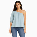 Women's Sky Blue One-Shoulder Puff Sleeve Top-1