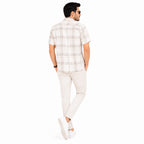 Men's Beige Windowpane Check Casual Half Sleeve Shirt-2
