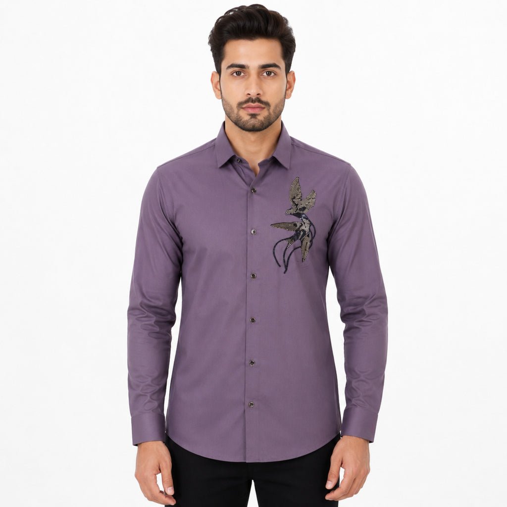 Men's Lavender Slim Fit Printed Casual Shirt-1
