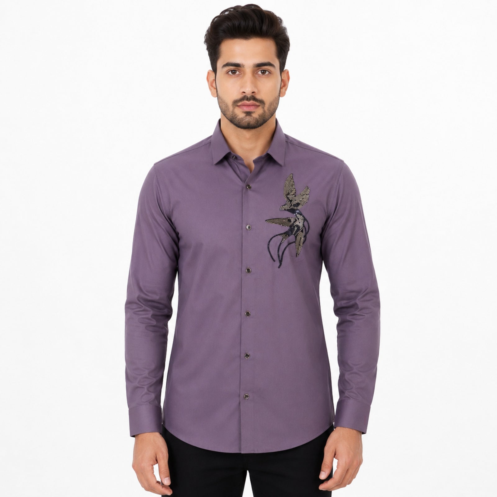 Men's Lavender Slim Fit Printed Casual Shirt-1