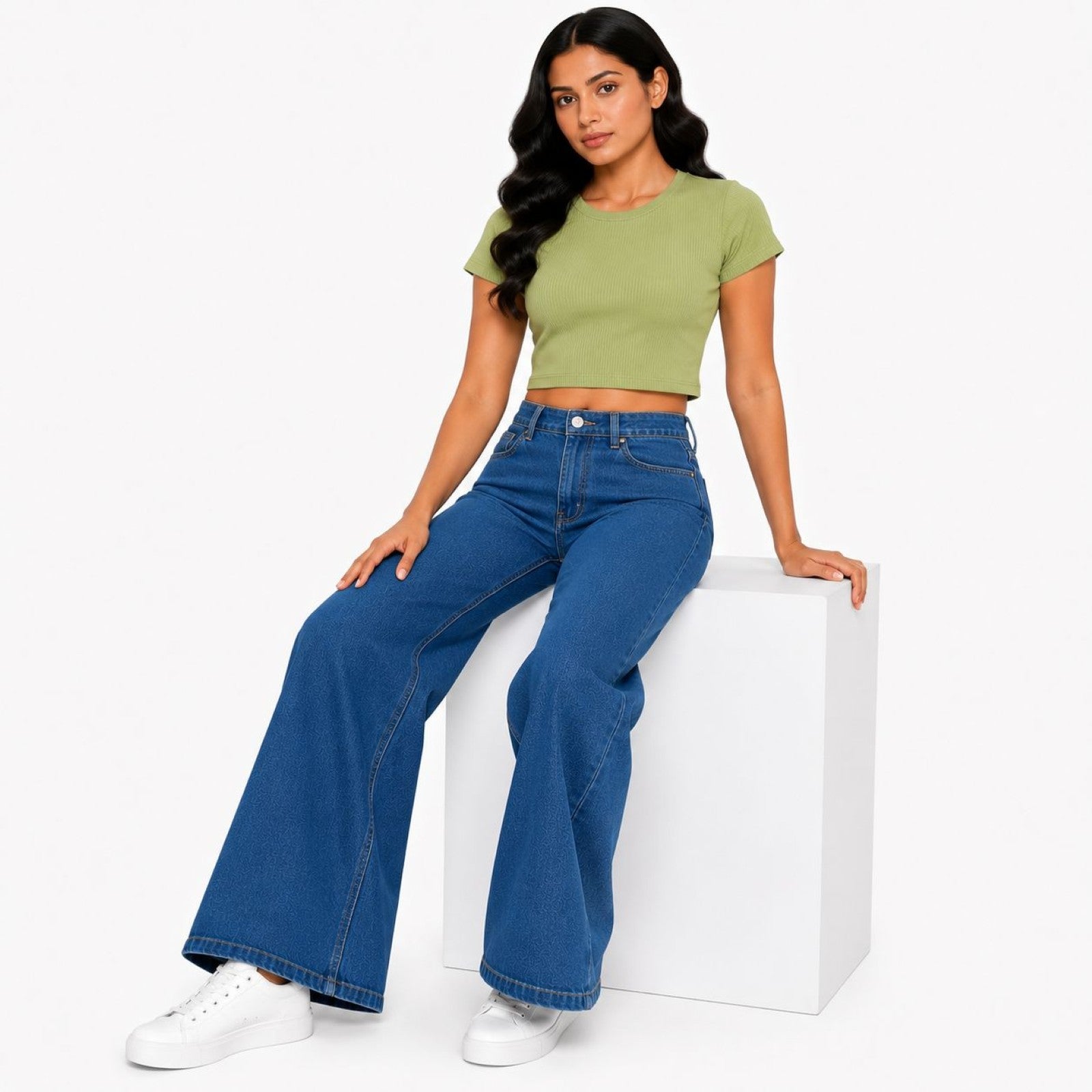 Women's Blue High-Waist Ultra Wide Leg Denim Jeans-2