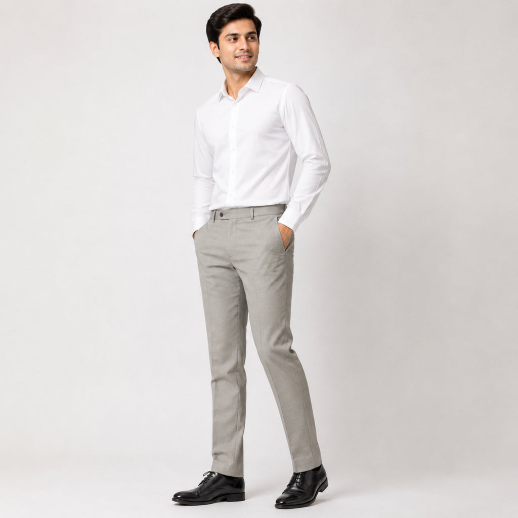 Men's Sandstone Beige Slim Fit Formal Trousers-3