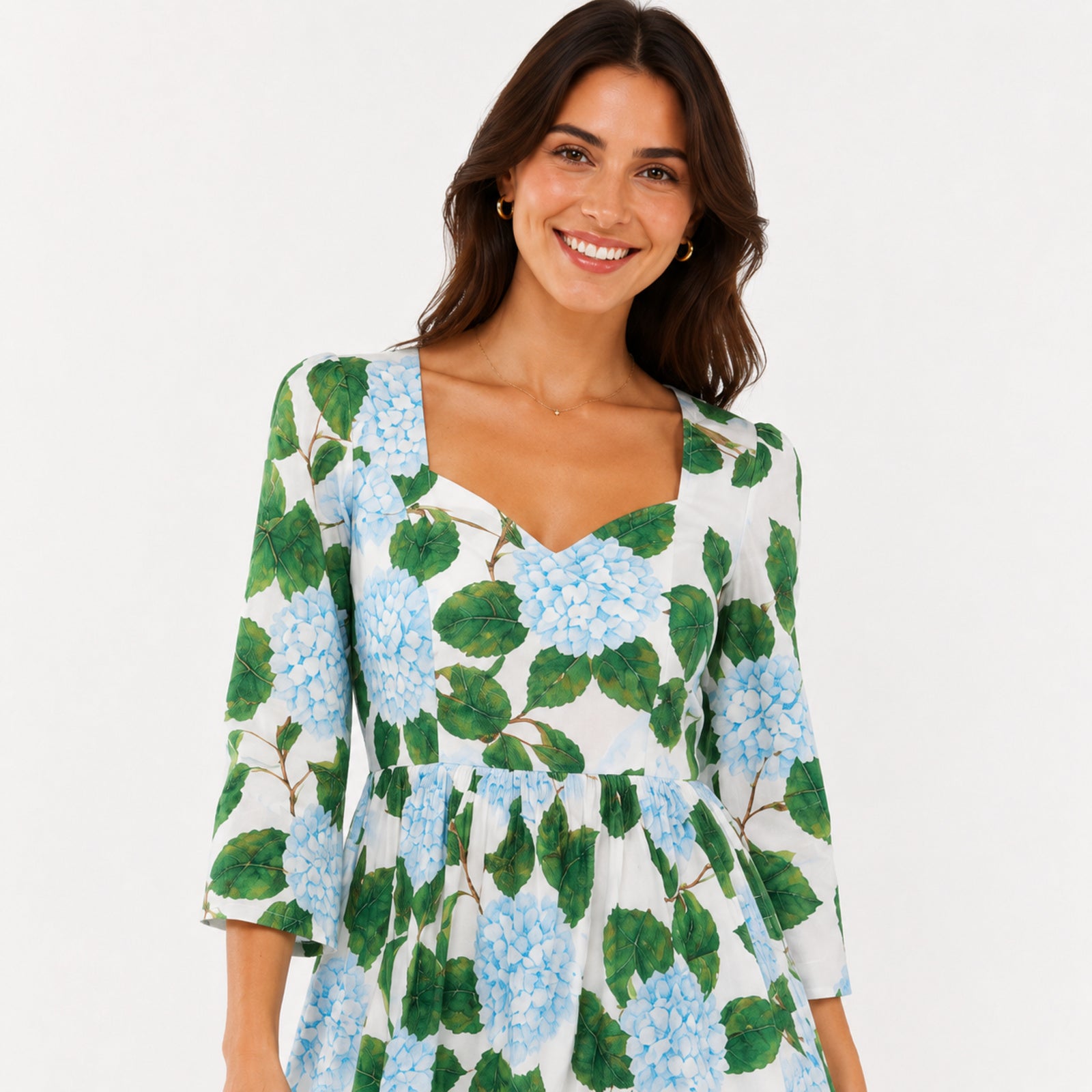 Women's Green Floral Print Sweetheart Neck Fit and Flare Mini Dress | Breezy Casual Day Dress-3