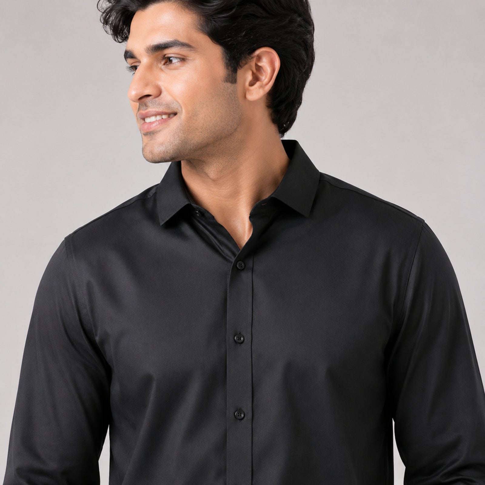 Men's Black Solid Full Sleeve Formal Shirt-2