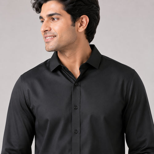 Men's Black Solid Full Sleeve Formal Shirt-2