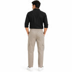 Men's Beige Elastic Waist Utility Cargo Pants with Zip Pocket Detail-4