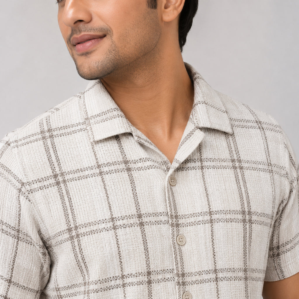 Men's Light Brown Checked Half Sleeve Casual Shirt-1