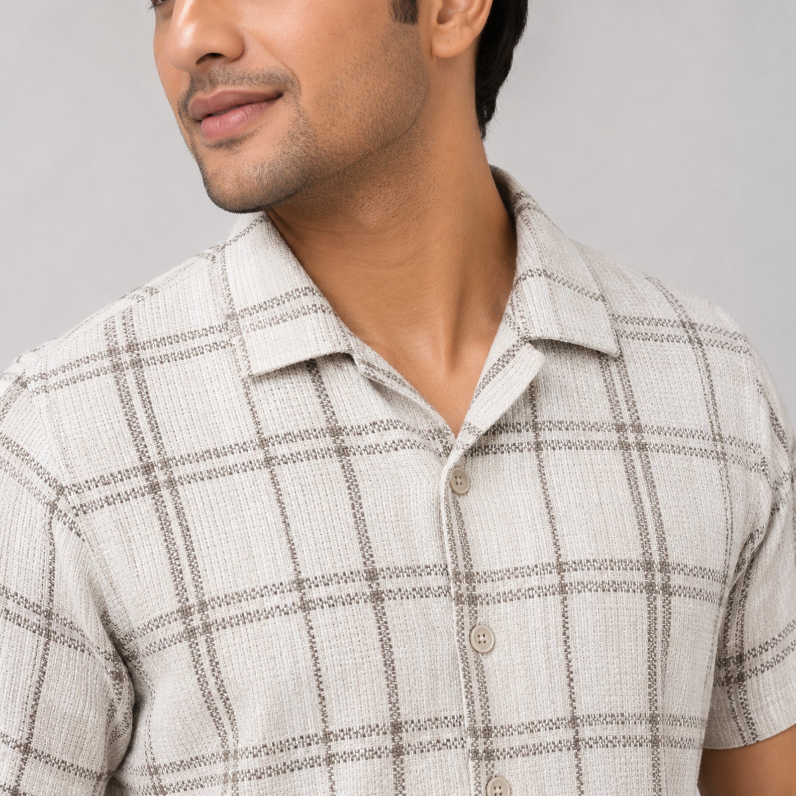 Men's Light Brown Checked Half Sleeve Casual Shirt-1